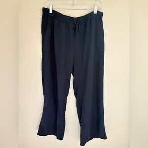 Splendid Navy Linen Blend Pants L Pull On Wide Leg Casual